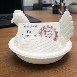 Hen on Nest HON Business Card Holder 3D Printed Desk Display Organizer - White